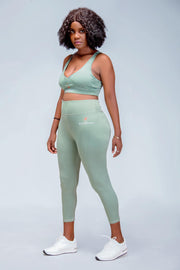 2 PIECES MINT GREEN HIGH WAIST LEGGINGS & V NECK SPORTS BRA