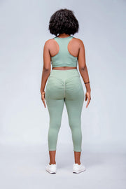 2 PIECES MINT GREEN HIGH WAIST LEGGINGS & V NECK SPORTS BRA