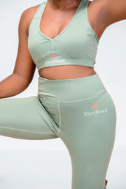 2 PIECES MINT GREEN HIGH WAIST LEGGINGS & V NECK SPORTS BRA