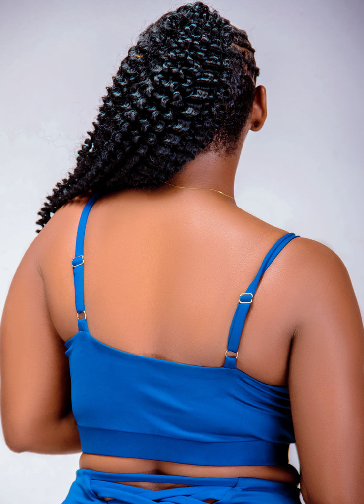 NAVY BLUE LACE-UP PLEATED GYM TOP