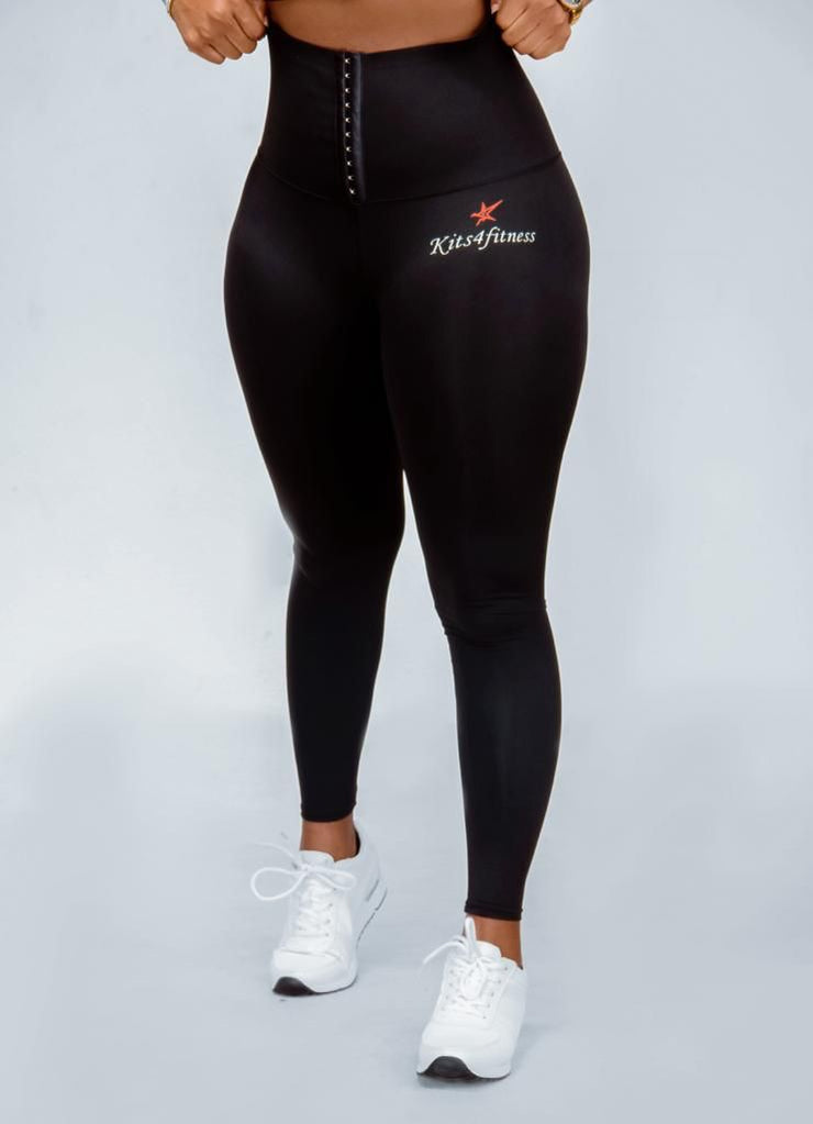 ADJUSTABLE BLACK HOOKS WAIST TRIMMER LEGGINGS