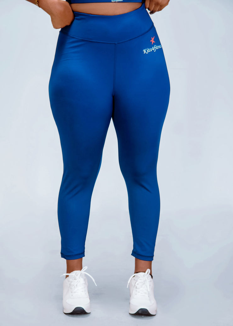 NAVY BLUE LACE-UP PLEATED GYM LEGGINGS