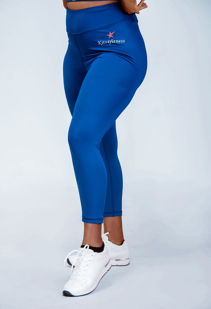 NAVY BLUE LACE-UP PLEATED GYM LEGGINGS