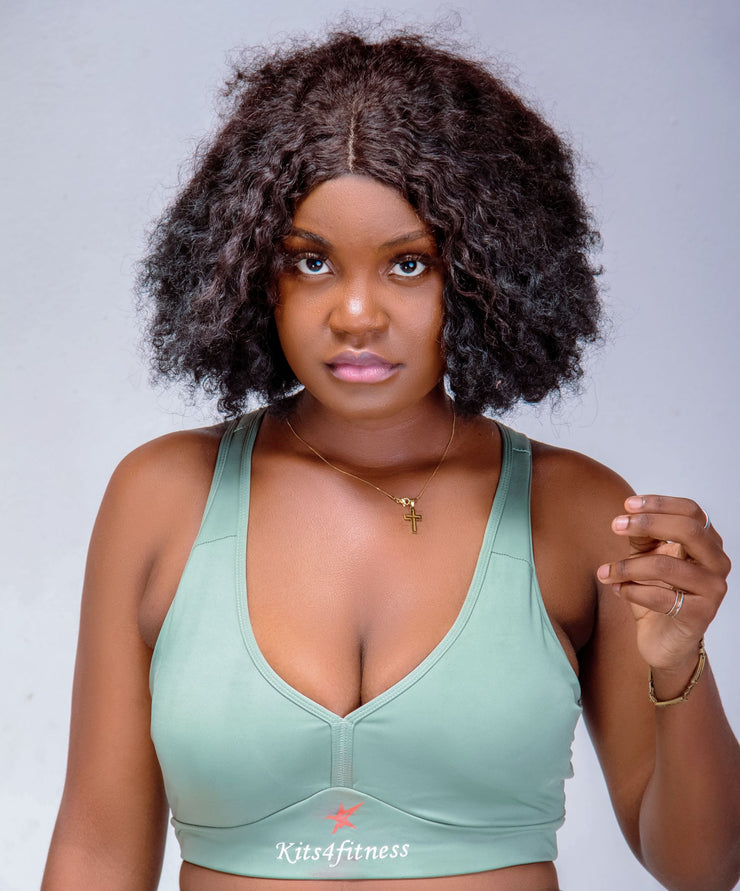 V NECK SPORTS BRA IN MINT GREEN